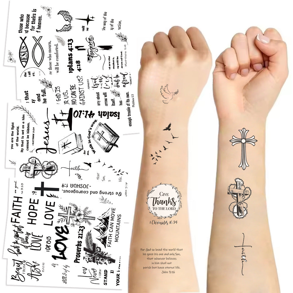 Wholesale 10PCS/PACK Black and White Cross Bible Series Tattoo Stickers Waterproof Party Party Gift Funny Fun Face Stickers